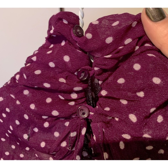 Zara sheer purple/white high neck polka dot top. - Picture 3 of 4
